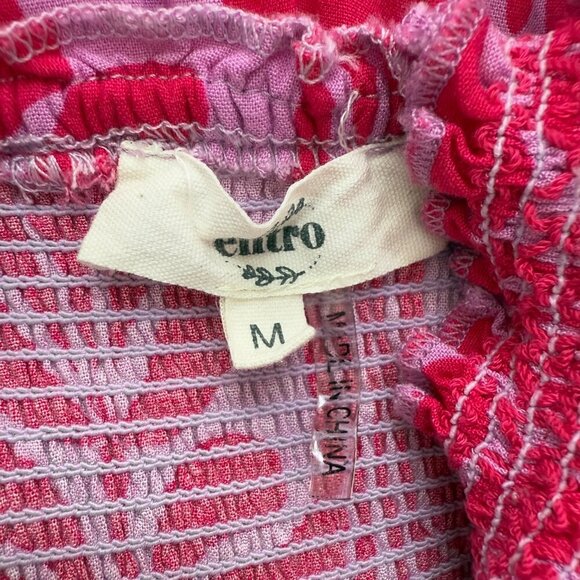 Entro Patterned Smocked Wide Leg Jumpsuit Women's Medium Pink Purple Comfy Boho - Picture 14 of 16
